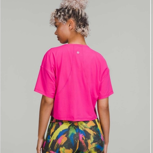 LULULEMON Ed Curtis Sonic Pink Spell-out Logo Tee Shirt Top Short Sleeve Size 6 - Picture 7 of 10
